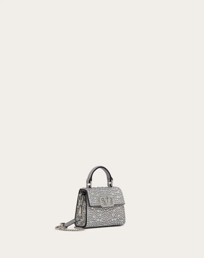 Valentino Top Handle Bags Woman Micro Vsling Embroidered Handbag For Woman In Greycrystal Greycrystal Valentino Top Handle Bags Woman Micro Vsling Embroidered Handbag For Woman In Greycrystal Greycrystal