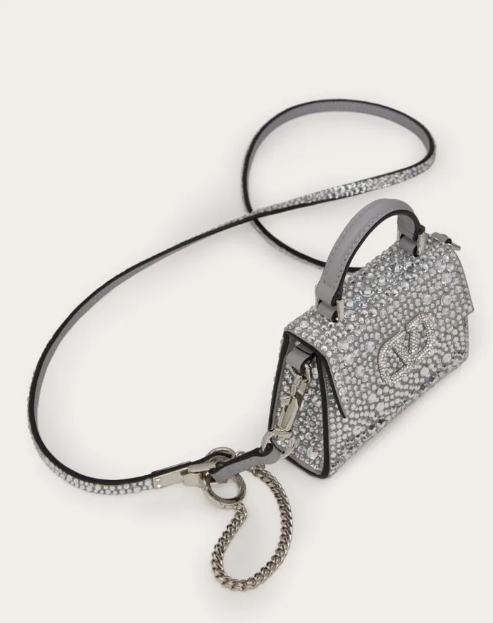 Valentino Top Handle Bags Woman Micro Vsling Embroidered Handbag For Woman In Greycrystal Greycrystal Valentino Top Handle Bags Woman Micro Vsling Embroidered Handbag For Woman In Greycrystal Greycrystal