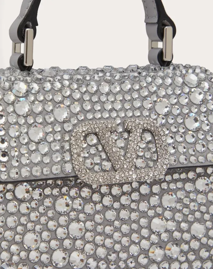Valentino Top Handle Bags Woman Micro Vsling Embroidered Handbag For Woman In Greycrystal Greycrystal Valentino Top Handle Bags Woman Micro Vsling Embroidered Handbag For Woman In Greycrystal Greycrystal