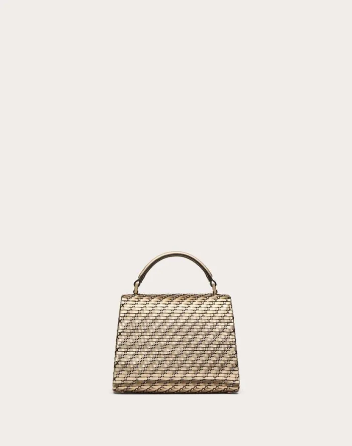 Valentino Top Handle Bags Woman Valentino Garavani Vsling Mini Woven Handbag For Woman In Goldcrystal Goldcrystal Valentino Top Handle Bags Woman Valentino Garavani Vsling Mini Woven Handbag For Woman In Goldcrystal Goldcrystal