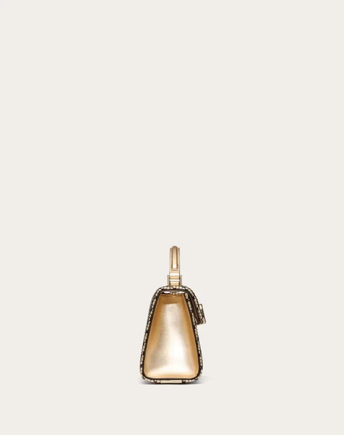 Valentino Top Handle Bags Woman Valentino Garavani Vsling Mini Woven Handbag For Woman In Goldcrystal Goldcrystal Valentino Top Handle Bags Woman Valentino Garavani Vsling Mini Woven Handbag For Woman In Goldcrystal Goldcrystal