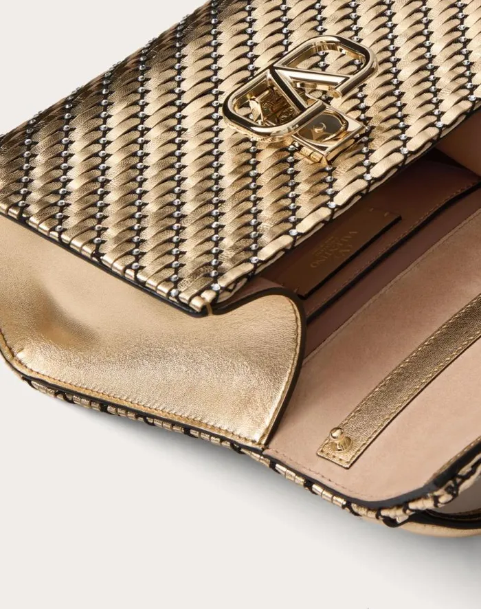 Valentino Top Handle Bags Woman Valentino Garavani Vsling Mini Woven Handbag For Woman In Goldcrystal Goldcrystal Valentino Top Handle Bags Woman Valentino Garavani Vsling Mini Woven Handbag For Woman In Goldcrystal Goldcrystal