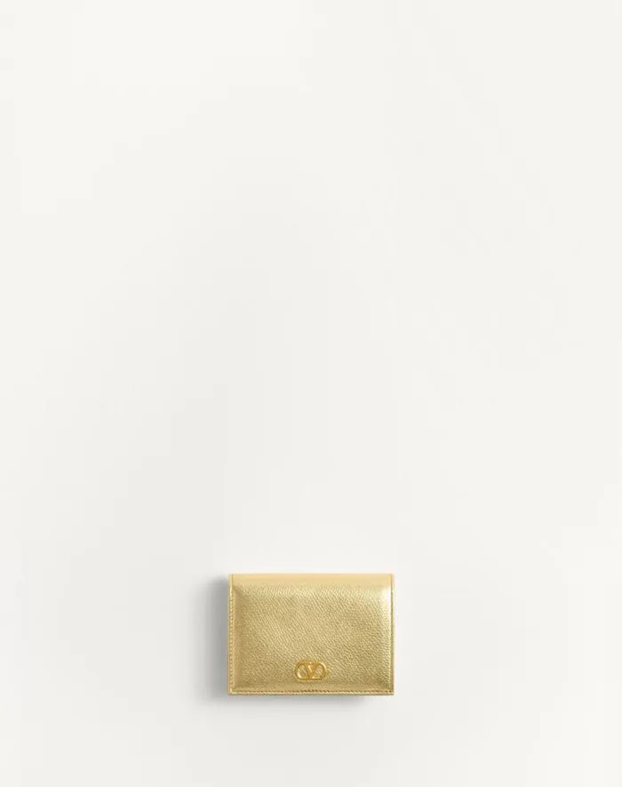Valentino Wallets And Small Leather Goods Woman Vlogo Signature Laminated Grainy Calfskin Wallet For Woman In Antique Brass Antique Brass