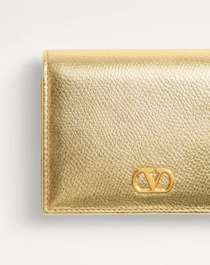 Valentino Wallets And Small Leather Goods Woman Vlogo Signature Laminated Grainy Calfskin Wallet For Woman In Antique Brass Antique Brass Valentino Wallets And Small Leather Goods Woman Vlogo Signature Laminated Grainy Calfskin Wallet For Woman In Antique Brass Antique Brass