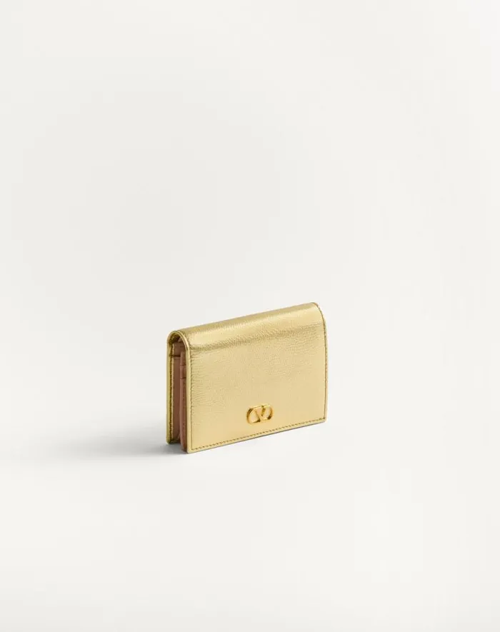 Valentino Wallets And Small Leather Goods Woman Vlogo Signature Laminated Grainy Calfskin Wallet For Woman In Antique Brass Antique Brass Valentino Wallets And Small Leather Goods Woman Vlogo Signature Laminated Grainy Calfskin Wallet For Woman In Antique Brass Antique Brass