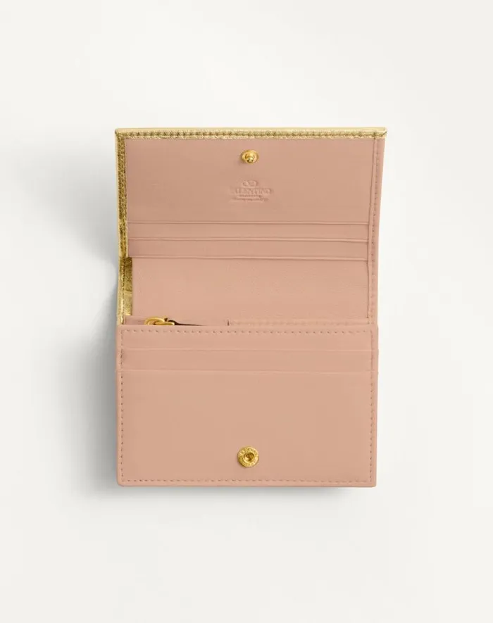 Valentino Wallets And Small Leather Goods Woman Vlogo Signature Laminated Grainy Calfskin Wallet For Woman In Antique Brass Antique Brass Valentino Wallets And Small Leather Goods Woman Vlogo Signature Laminated Grainy Calfskin Wallet For Woman In Antique Brass Antique Brass