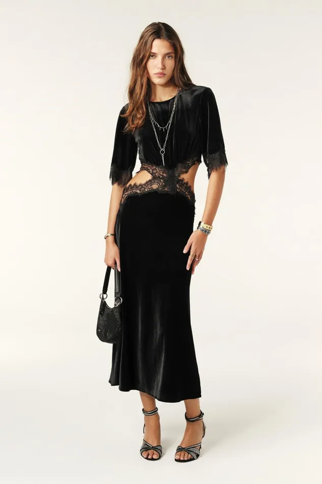 Velvet Midi Dress Velae Black Women Baandsh Dresses