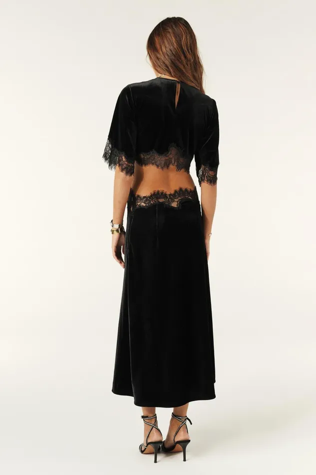 Velvet Midi Dress Velae Black Women Baandsh Dresses