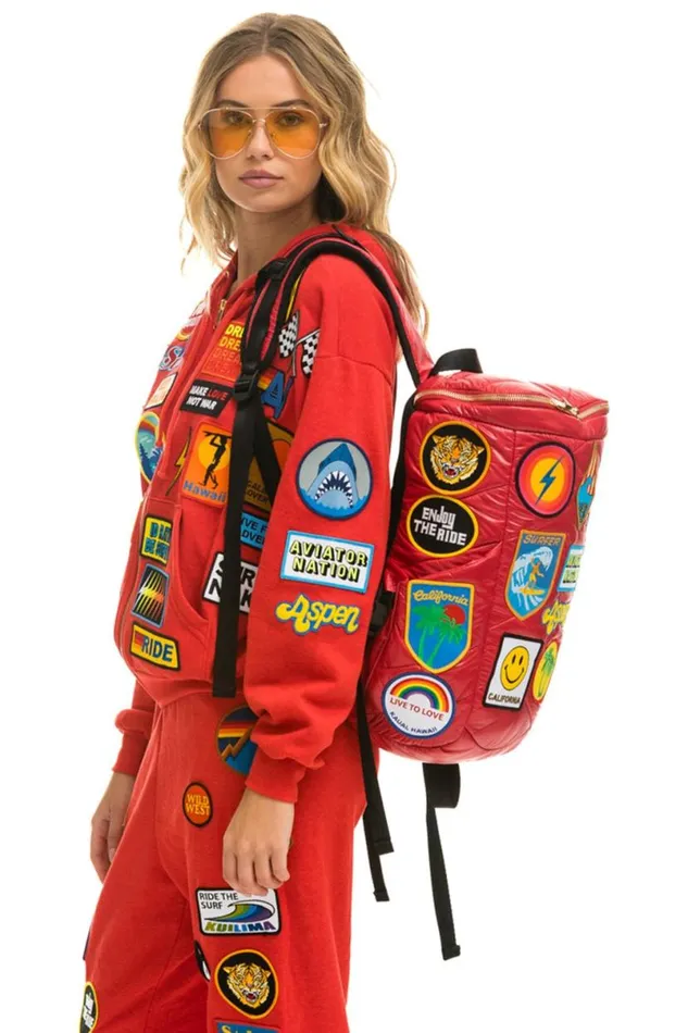 Vintage Patch Puffer Backpack 8211 Cherry Glossy WomenMen Aviator Nation Backpacks Vintage Patch Puffer Backpack 8211 Cherry Glossy WomenMen Aviator Nation Backpacks