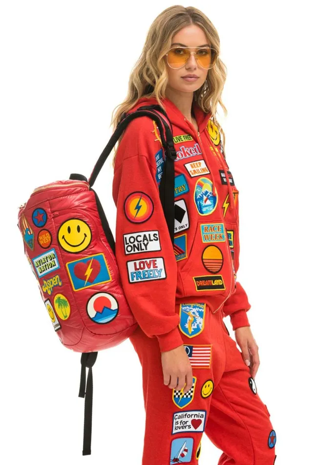 Vintage Patch Puffer Backpack 8211 Cherry Glossy WomenMen Aviator Nation Backpacks