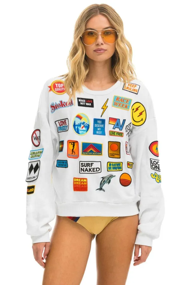 Vintage Patch Relaxed Crew Sweatshirt 8211 White WomenMen Aviator Nation Sweatshirts Vintage Patch Relaxed Crew Sweatshirt 8211 White WomenMen Aviator Nation Sweatshirts