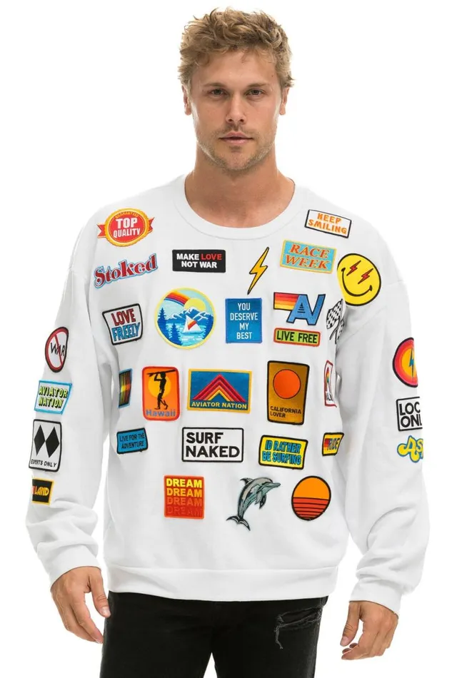 Vintage Patch Relaxed Crew Sweatshirt 8211 White WomenMen Aviator Nation Sweatshirts