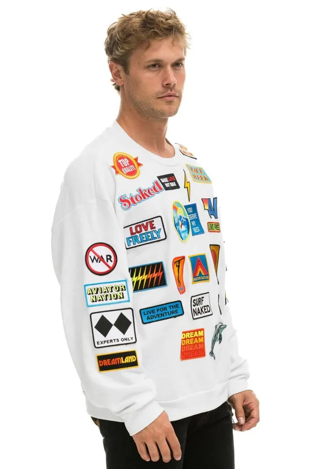 Vintage Patch Relaxed Crew Sweatshirt 8211 White WomenMen Aviator Nation Sweatshirts