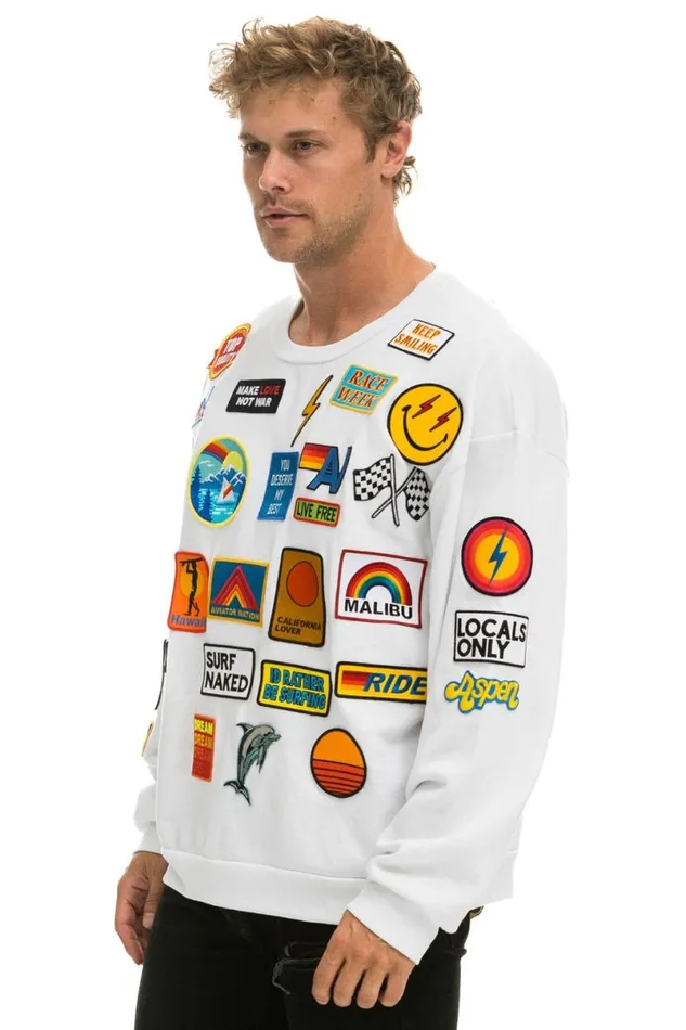 Vintage Patch Relaxed Crew Sweatshirt 8211 White WomenMen Aviator Nation Sweatshirts
