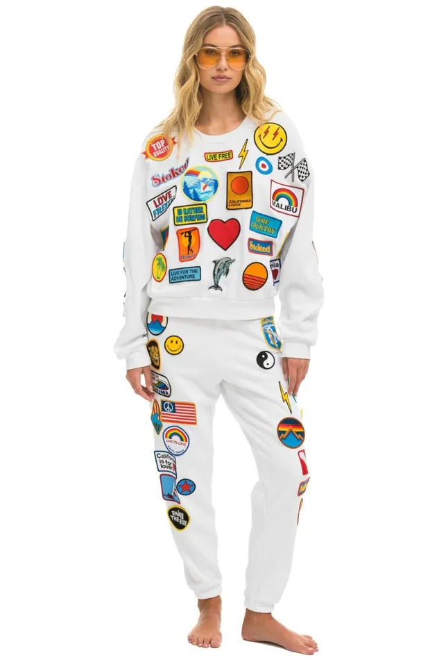 Vintage Patch Relaxed Crew Sweatshirt 8211 White WomenMen Aviator Nation Sweatshirts