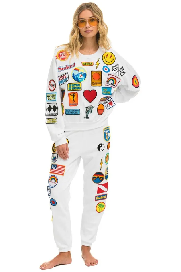 Vintage Patch Relaxed Crew Sweatshirt 8211 White WomenMen Aviator Nation Sweatshirts