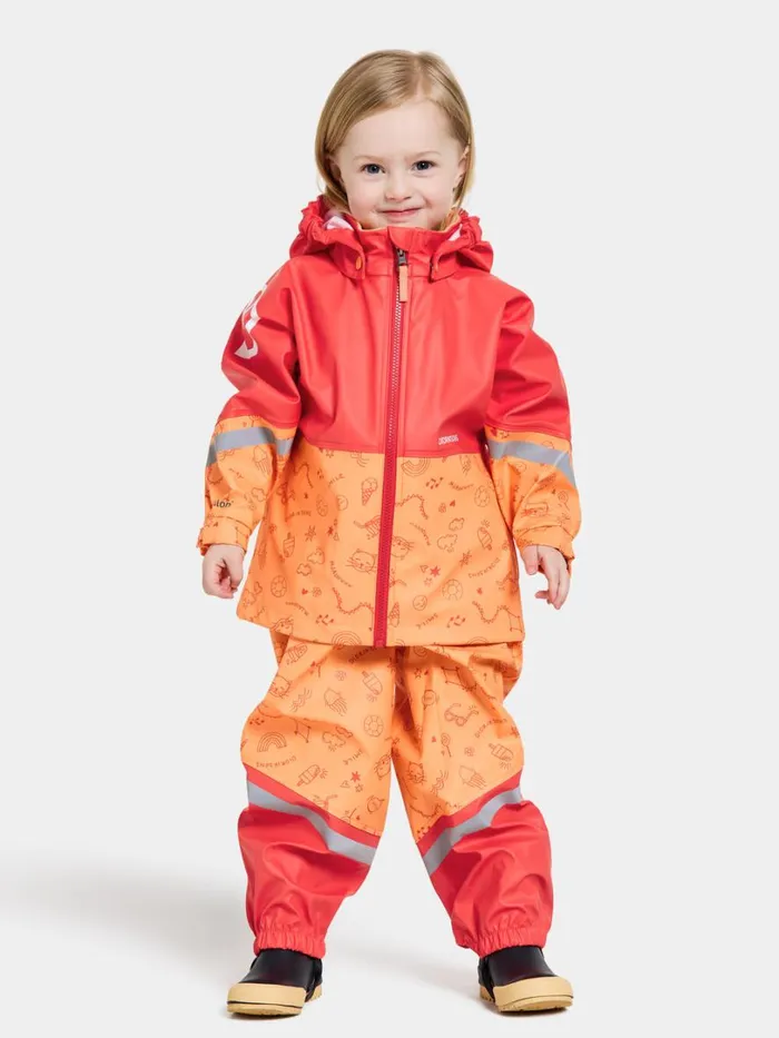 Waterman Printed Kids039 Set Galon Doodle Papaya Orange Kids Didriksons Unlined Rain Set