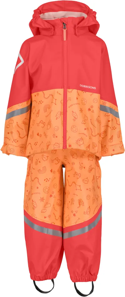 Waterman Printed Kids039 Set Galon Doodle Papaya Orange Kids Didriksons Unlined Rain Set