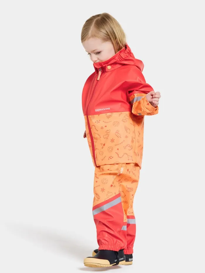 Waterman Printed Kids039 Set Galon Doodle Papaya Orange Kids Didriksons Unlined Rain Set