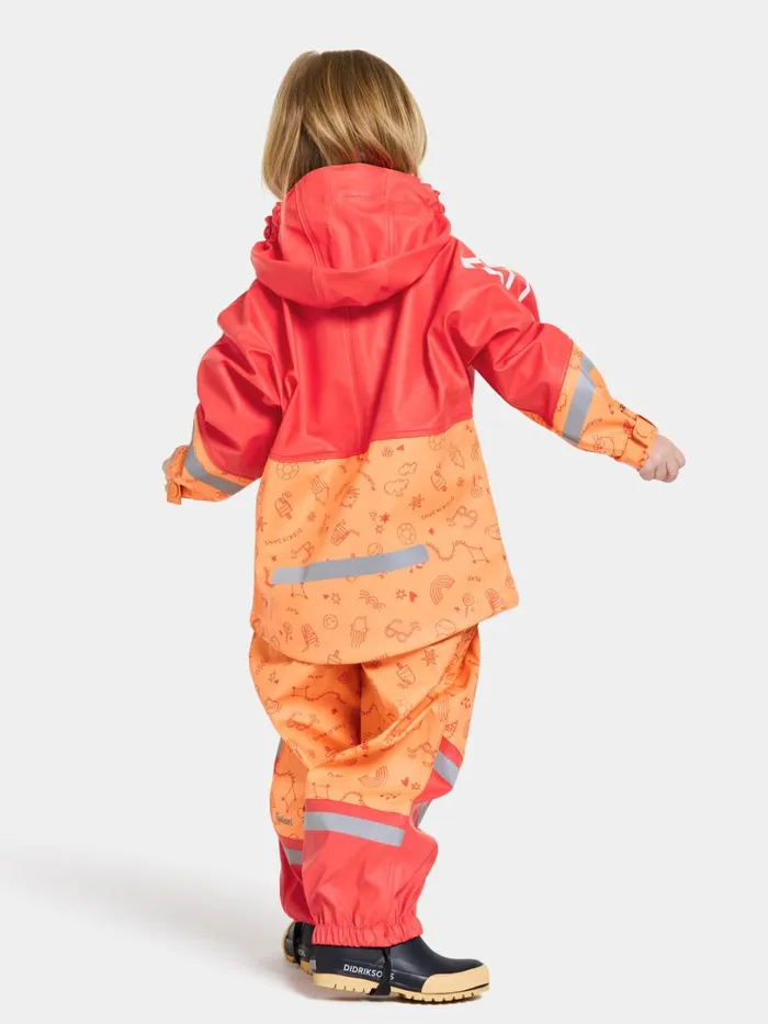 Waterman Printed Kids039 Set Galon Doodle Papaya Orange Kids Didriksons Unlined Rain Set