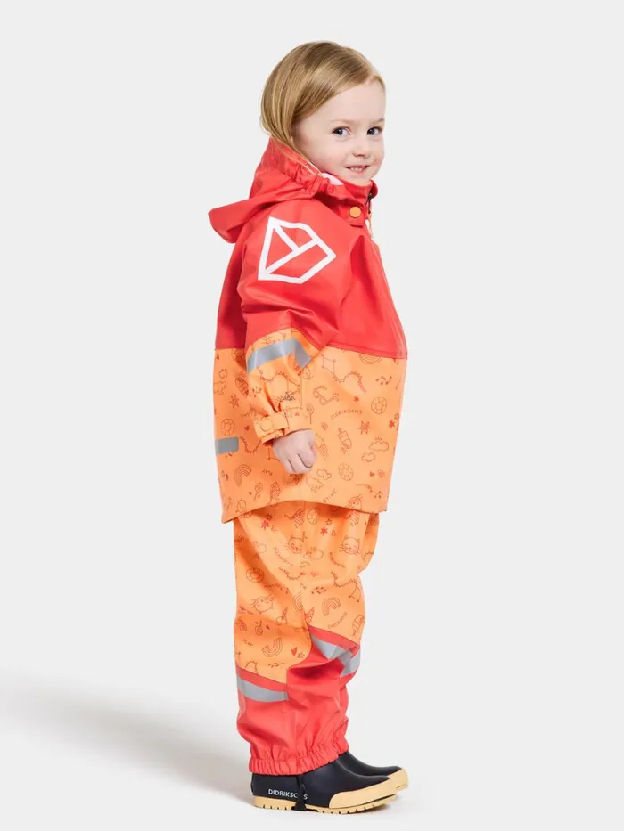 Waterman Printed Kids039 Set Galon Doodle Papaya Orange Kids Didriksons Unlined Rain Set