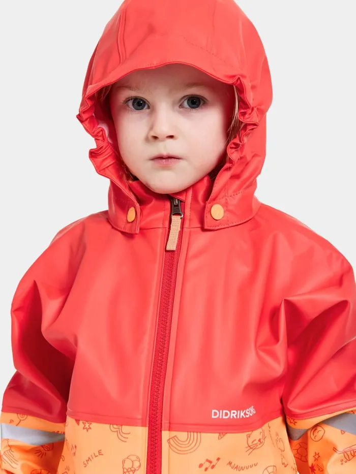 Waterman Printed Kids039 Set Galon Doodle Papaya Orange Kids Didriksons Unlined Rain Set