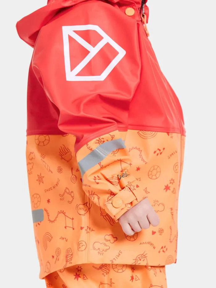Waterman Printed Kids039 Set Galon Doodle Papaya Orange Kids Didriksons Unlined Rain Set