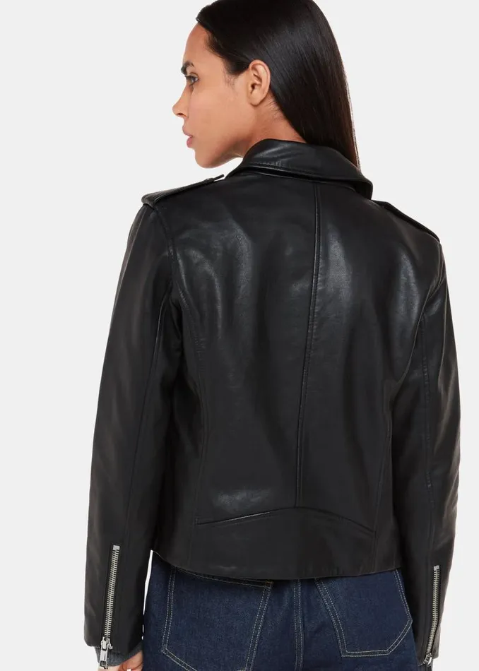 Whistles Coats and Jackets Black Agnes Pocket Leather Biker 8211 Women