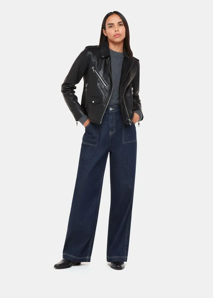 Whistles Coats and Jackets Black Agnes Pocket Leather Biker 8211 Women