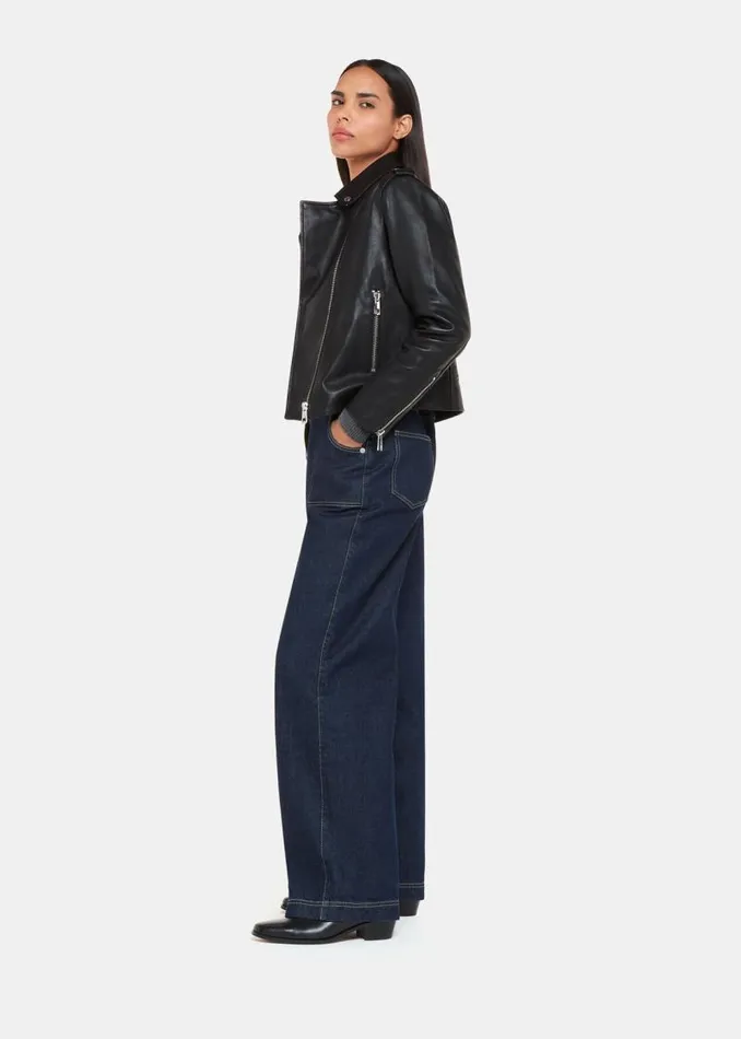 Whistles Coats and Jackets Black Agnes Pocket Leather Biker 8211 Women
