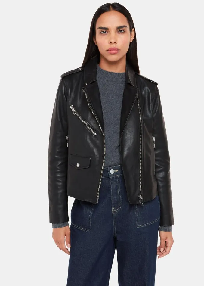 Whistles Coats and Jackets Black Agnes Pocket Leather Biker 8211 Women