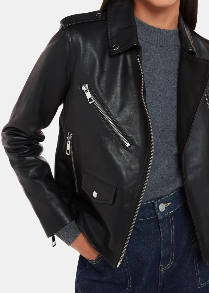 Whistles Coats and Jackets Black Agnes Pocket Leather Biker 8211 Women