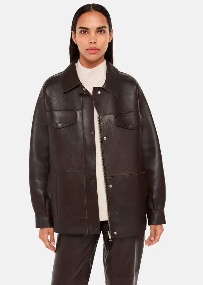 Whistles Coats and Jackets Brown Clean Bonded Leather Jacket 8211 Women