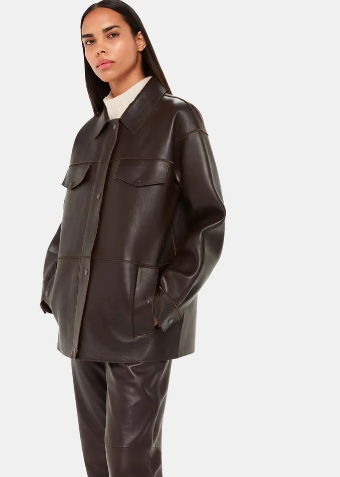 Whistles Coats and Jackets Brown Clean Bonded Leather Jacket 8211 Women