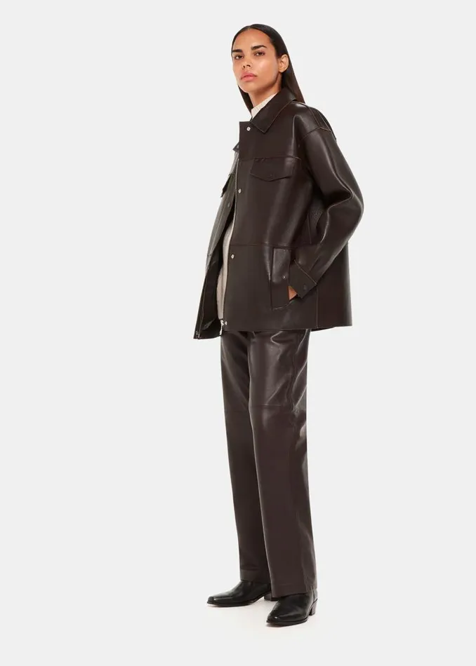 Whistles Coats and Jackets Brown Clean Bonded Leather Jacket 8211 Women