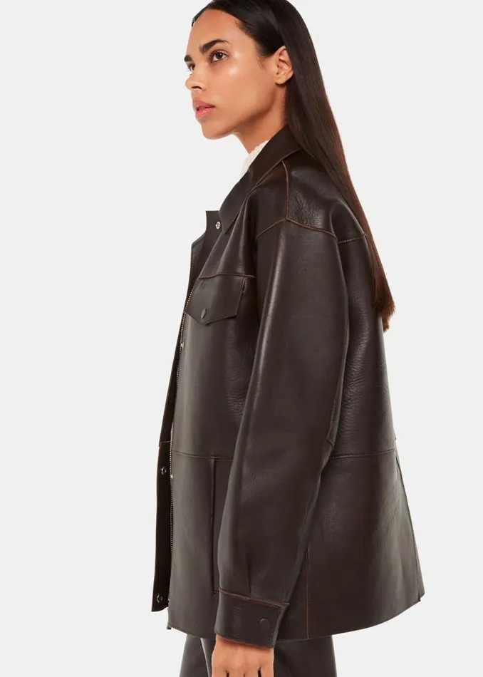 Whistles Coats and Jackets Brown Clean Bonded Leather Jacket 8211 Women