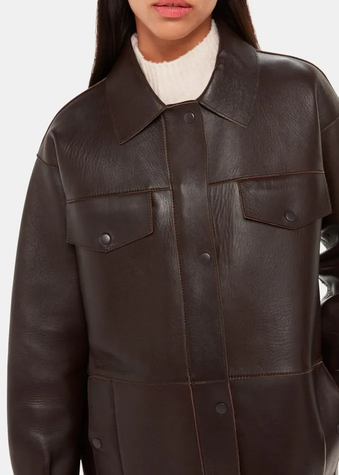 Whistles Coats and Jackets Brown Clean Bonded Leather Jacket 8211 Women