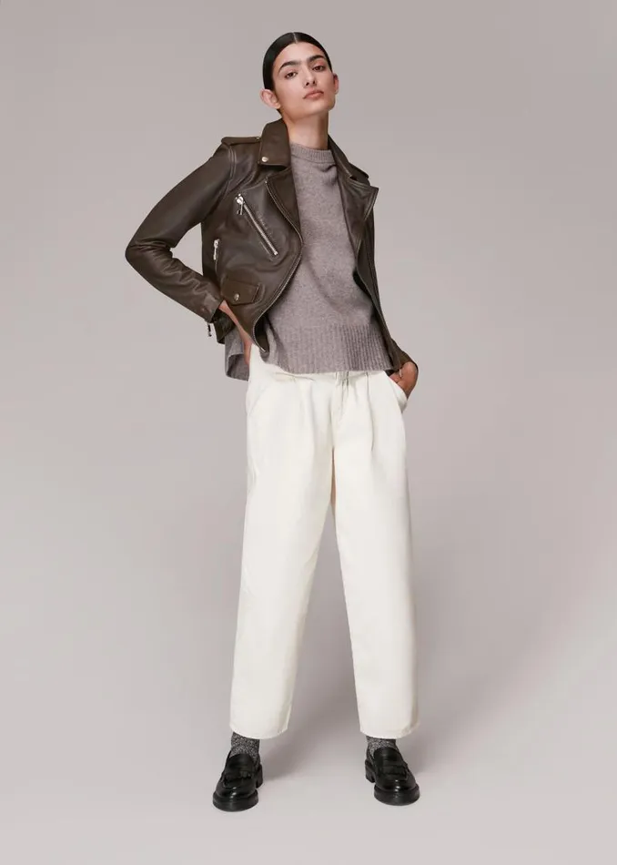 Whistles Coats and Jackets Chocolate Agnes Pocket Leather Jacket 8211 Women