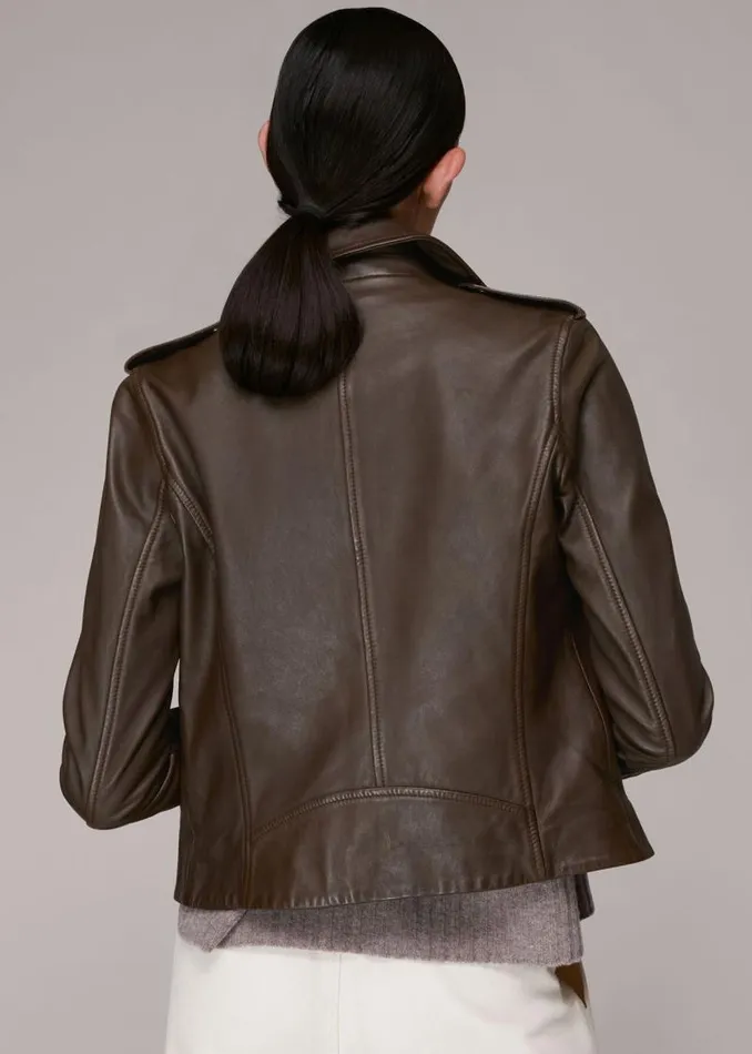 Whistles Coats and Jackets Chocolate Agnes Pocket Leather Jacket 8211 Women