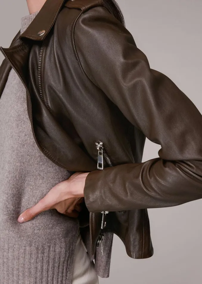 Whistles Coats and Jackets Chocolate Agnes Pocket Leather Jacket 8211 Women