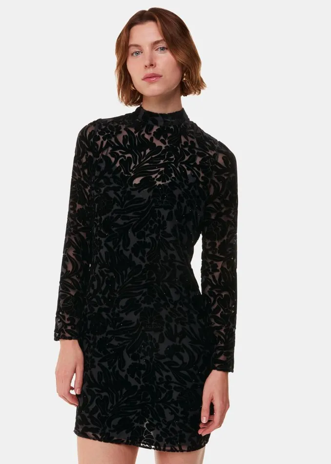 Whistles Dresses Black Hot Fix Floral Velvet Dress 8211 Women