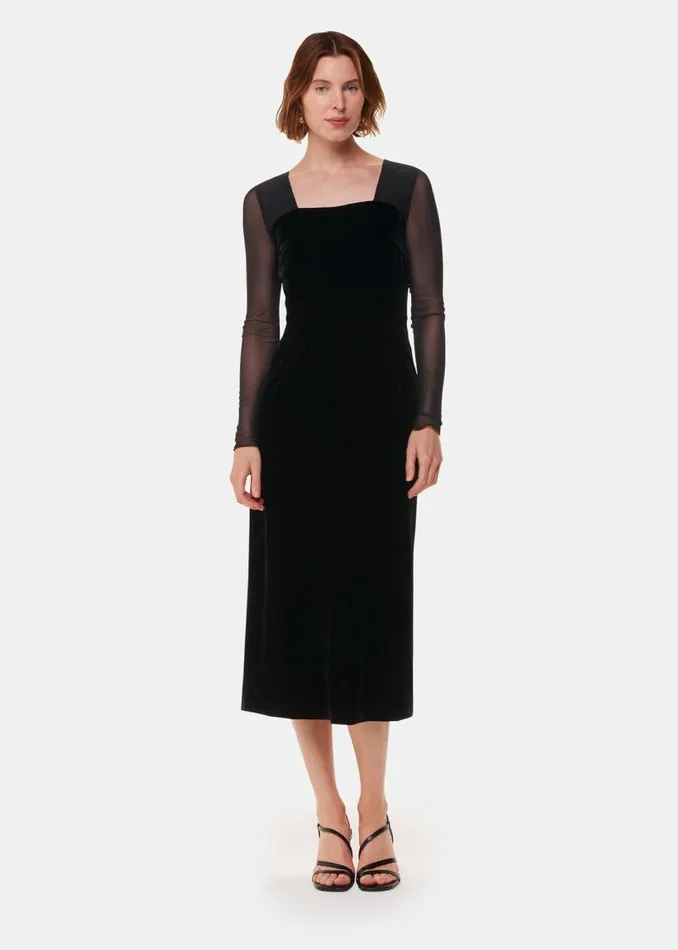 Whistles Dresses Black Mesh Sleeve Velvet Dress 8211 Women