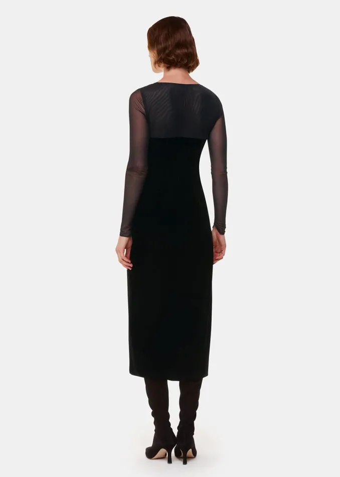 Whistles Dresses Black Mesh Sleeve Velvet Dress 8211 Women