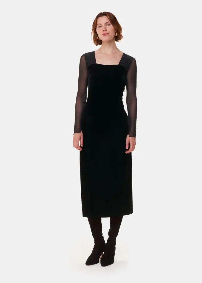 Whistles Dresses Black Mesh Sleeve Velvet Dress 8211 Women