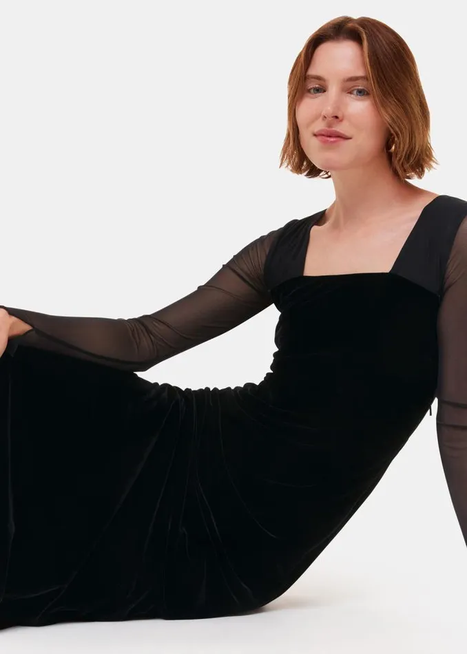 Whistles Dresses Black Mesh Sleeve Velvet Dress 8211 Women