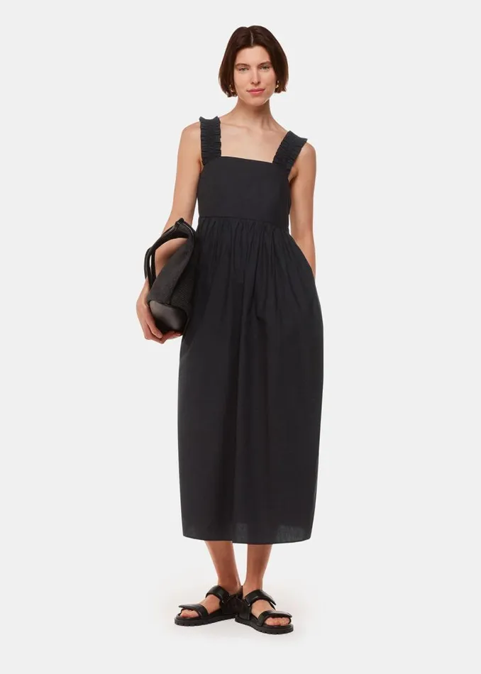 Whistles Dresses Black Ruffle Strap Poplin Midi Dress 8211 Women