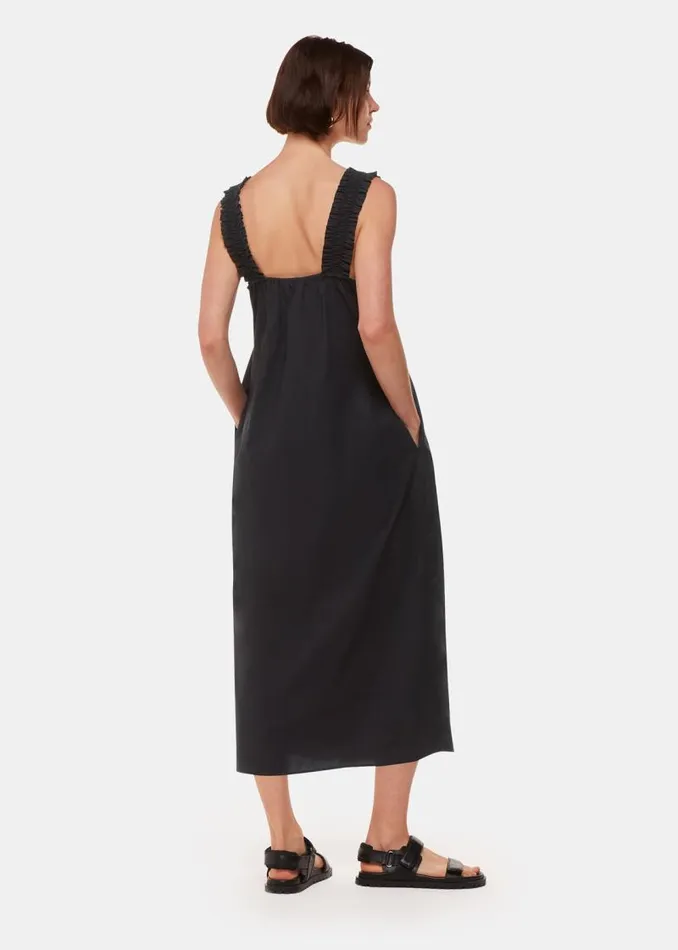 Whistles Dresses Black Ruffle Strap Poplin Midi Dress 8211 Women