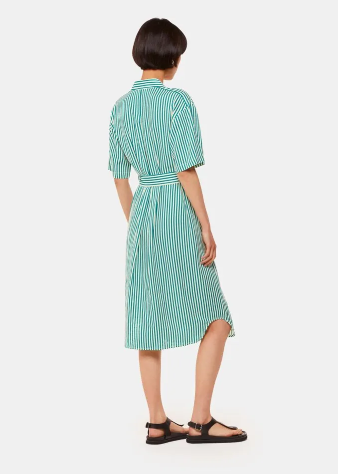 Whistles Dresses Green Stripe Linen Blend Dress 8211 Women