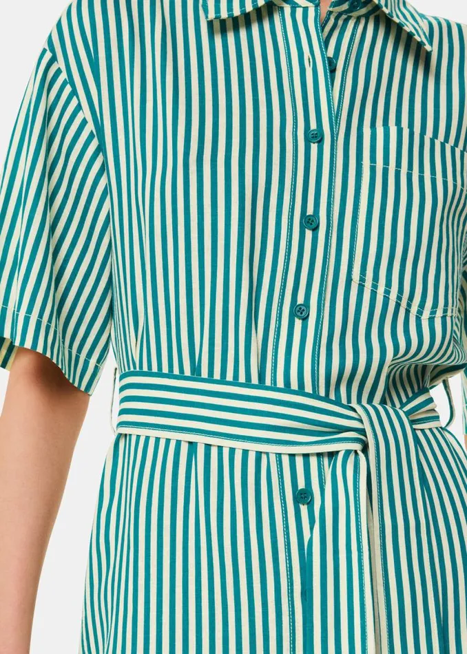 Whistles Dresses Green Stripe Linen Blend Dress 8211 Women