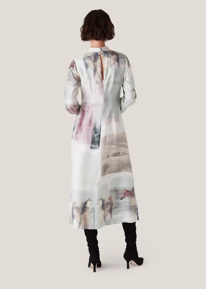 Whistles Dresses Ivory Wild Horse Print Silk Dress 8211 Women
